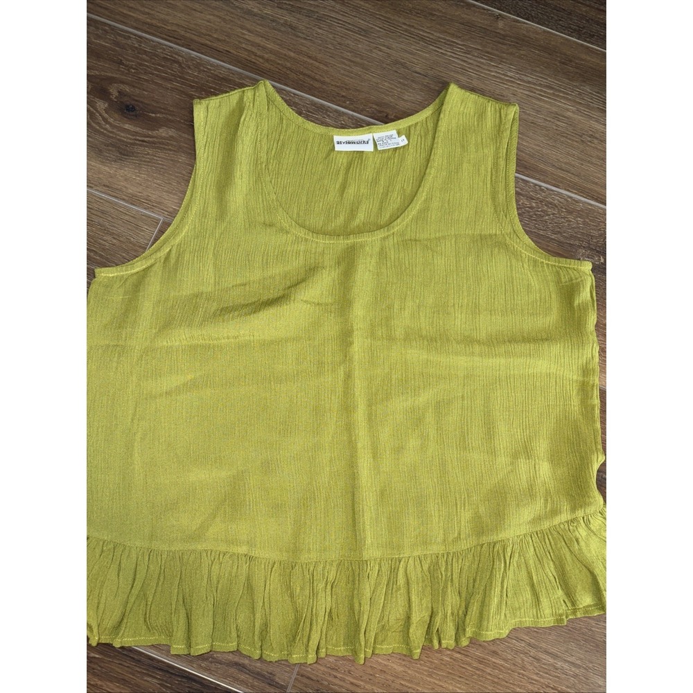 Vintage‎ 90s Styleworks 8 Green  Ruffle Tank Top Boho Indie Festival